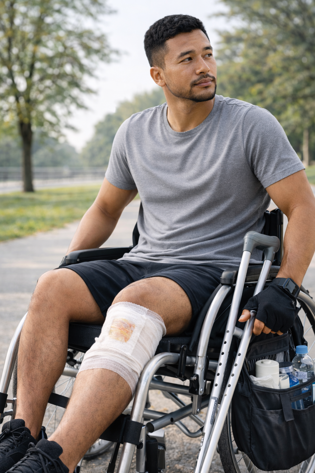 Junger Mann im Rollstuhl – Pflegehilfsmittel für alle Altersgruppen